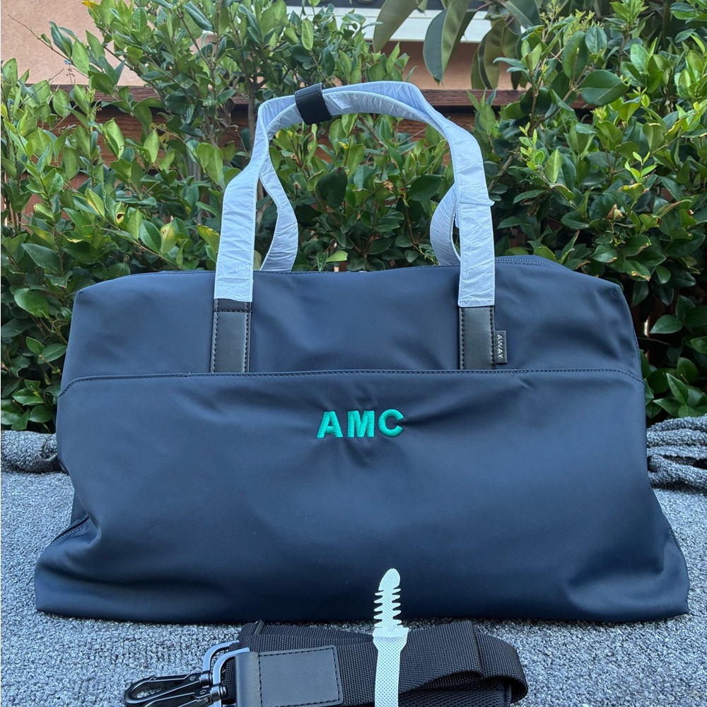 AWAY Nylon Duffel Bag Weekender Carry On Travel Bag PERSONALIZED Blue NWOT
